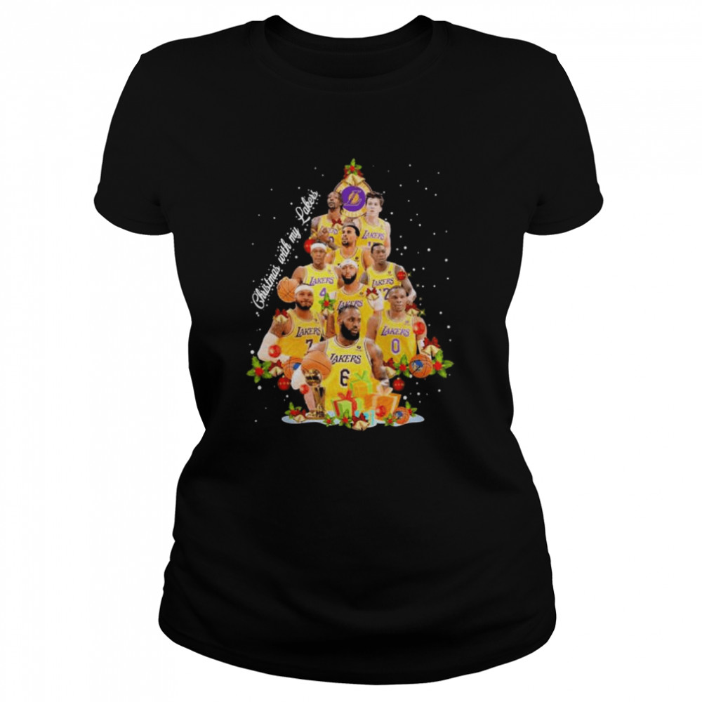 Los Angeles Lakers team Christmas with my Lakers signatures tree 2022 shirt Classic Women's T-shirt