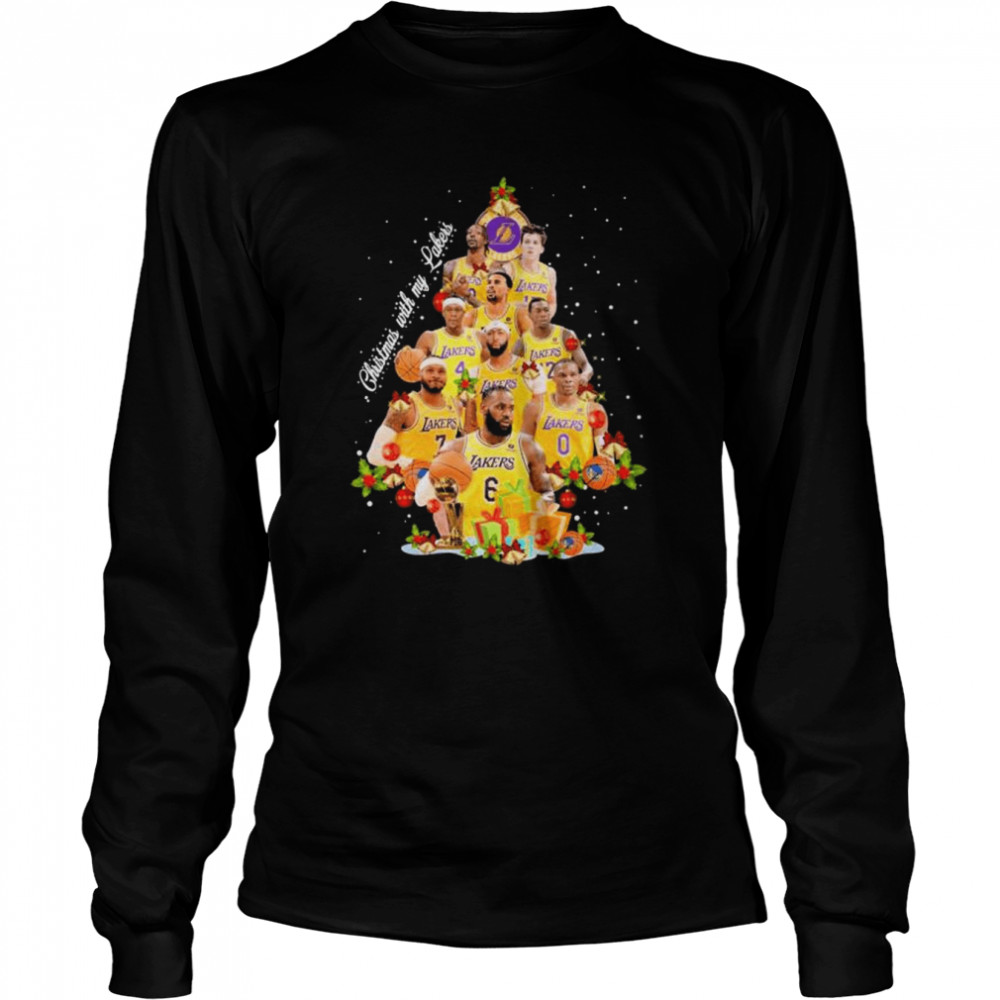 Los Angeles Lakers team Christmas with my Lakers signatures tree 2022 shirt Long Sleeved T-shirt