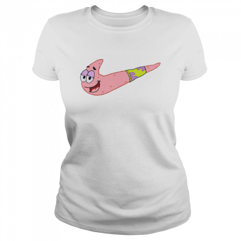 patrick star spongebob swoosh nike logo cartoon shirt classic womens t shirt