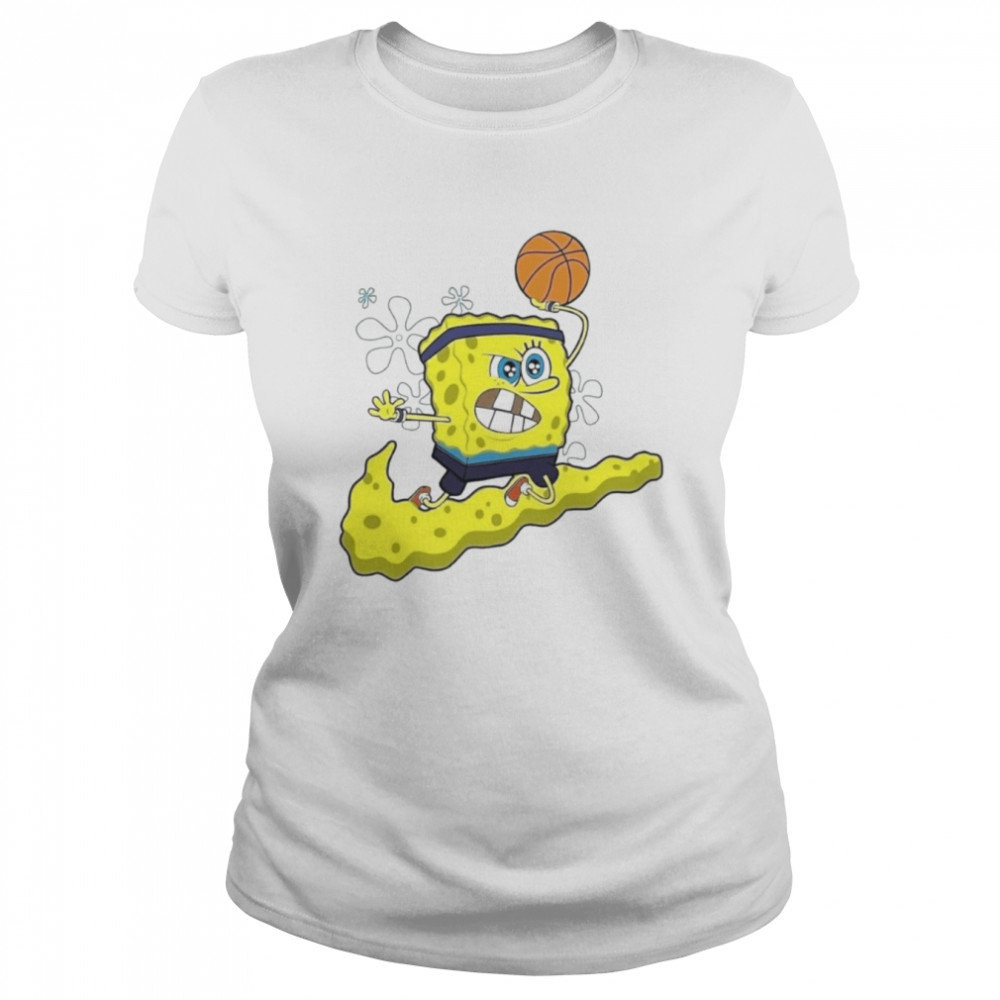 spongebob playing basketball mix nike logo shirt classic womens t shirt
