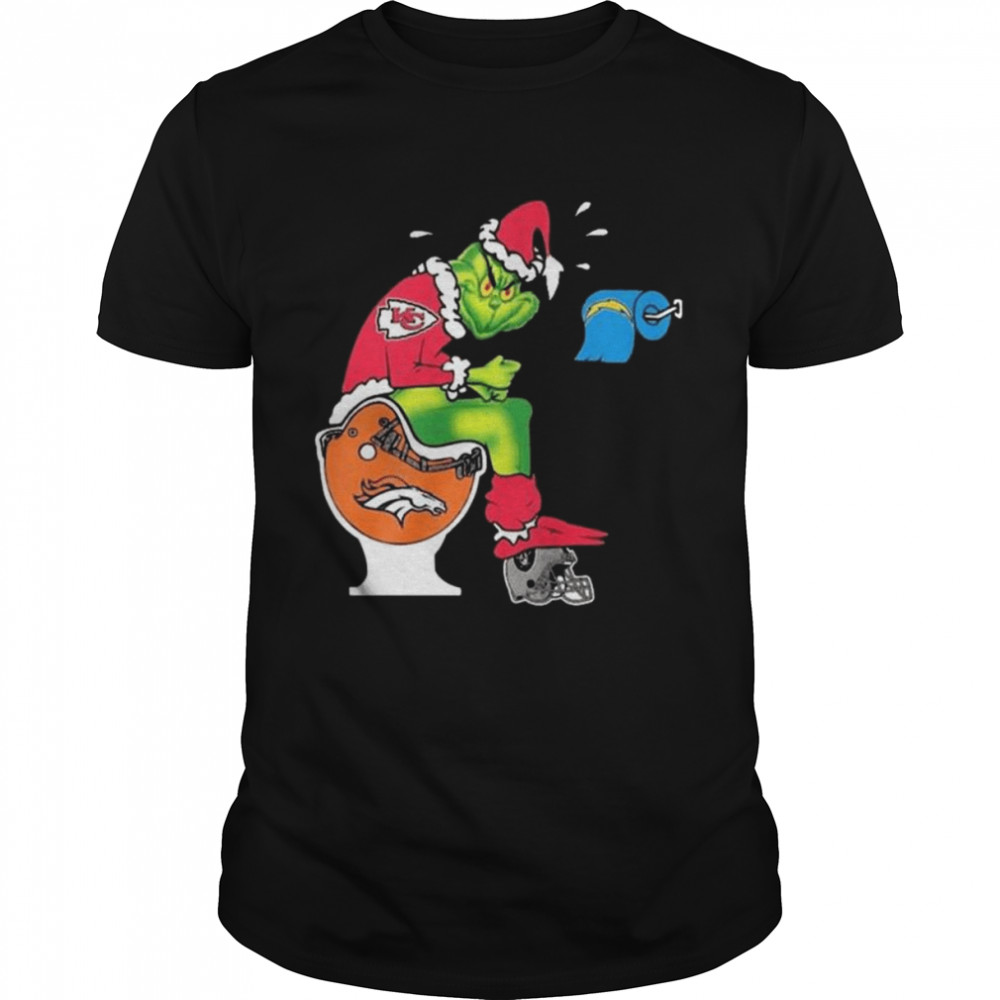 The Grinch Kansas City Chiefs Shit On Toilet Denver Broncos Other Teams Oakland Raiders Christmas 2022 Classic Men's T-shirt