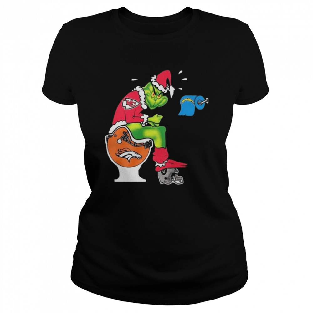 The Grinch Kansas City Chiefs Shit On Toilet Denver Broncos Other Teams Oakland Raiders Christmas 2022 Classic Women's T-shirt