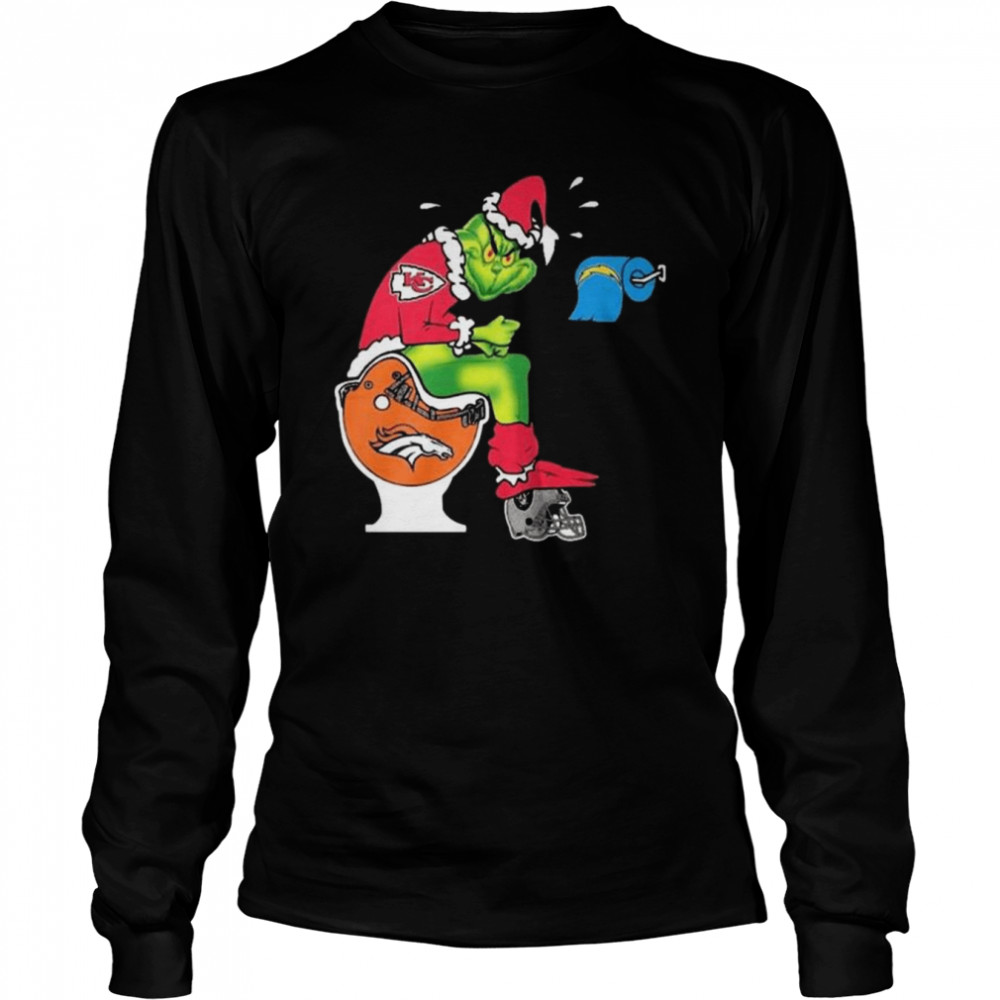 The Grinch Kansas City Chiefs Shit On Toilet Denver Broncos Other Teams Oakland Raiders Christmas 2022 Long Sleeved T-shirt