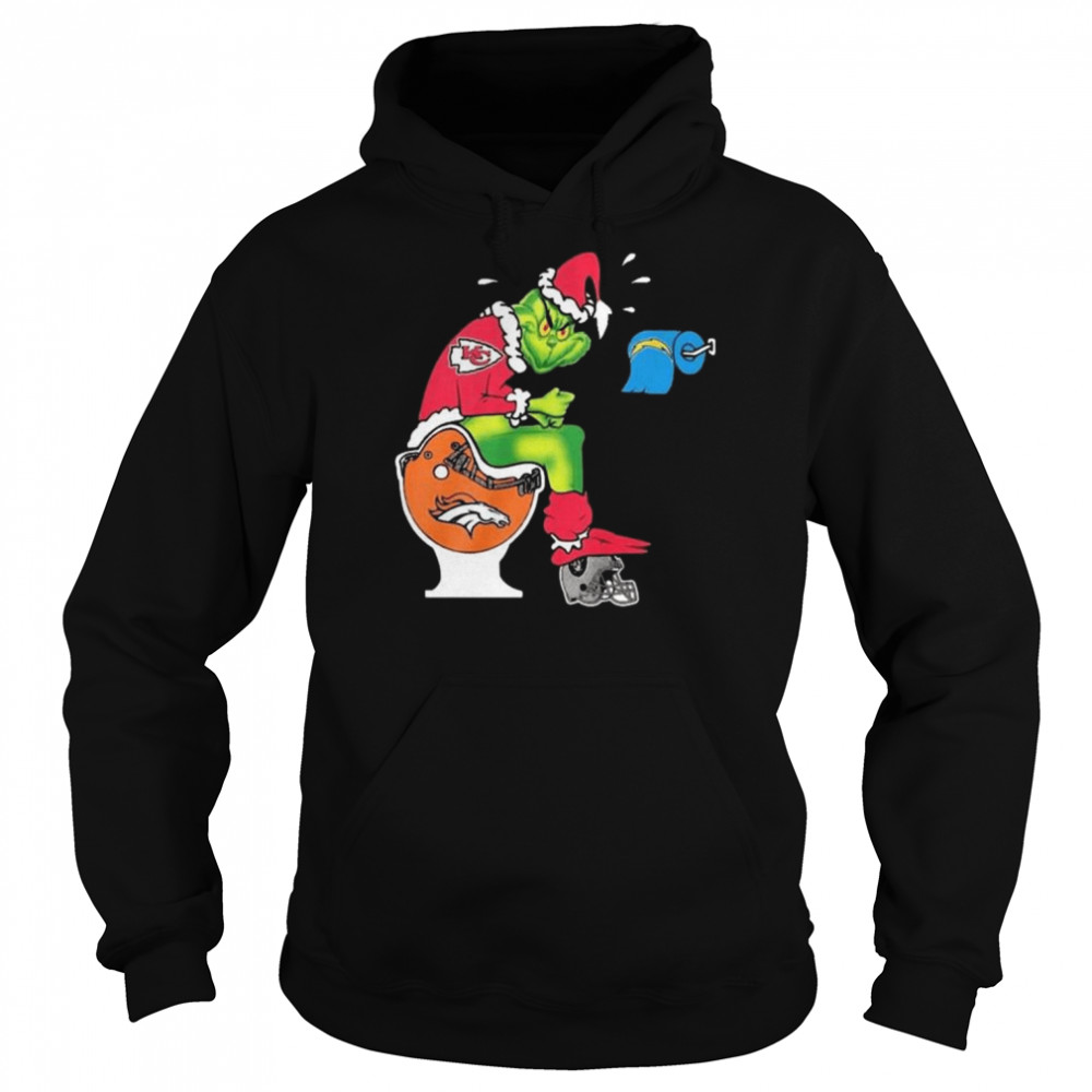 The Grinch Kansas City Chiefs Shit On Toilet Denver Broncos Other Teams Oakland Raiders Christmas 2022 Unisex Hoodie