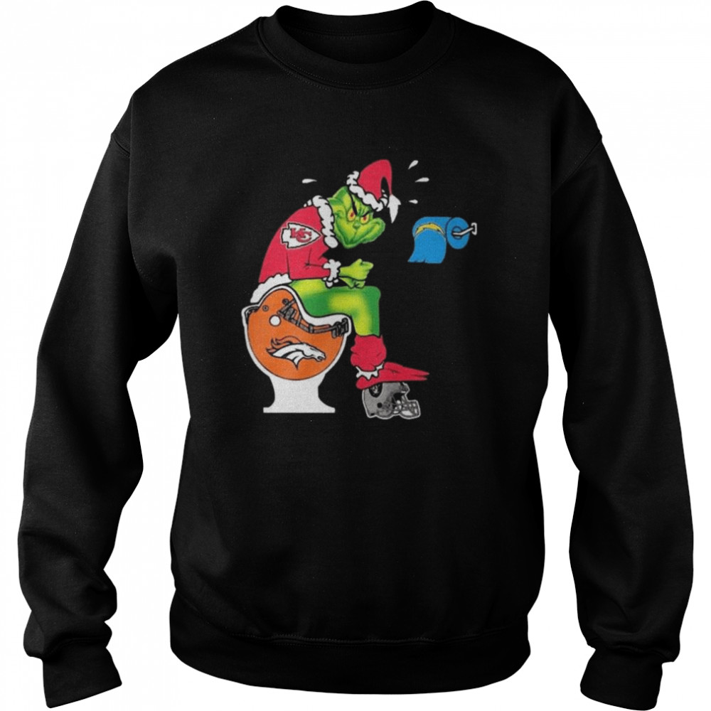 The Grinch Kansas City Chiefs Shit On Toilet Denver Broncos Other Teams Oakland Raiders Christmas 2022 Unisex Sweatshirt