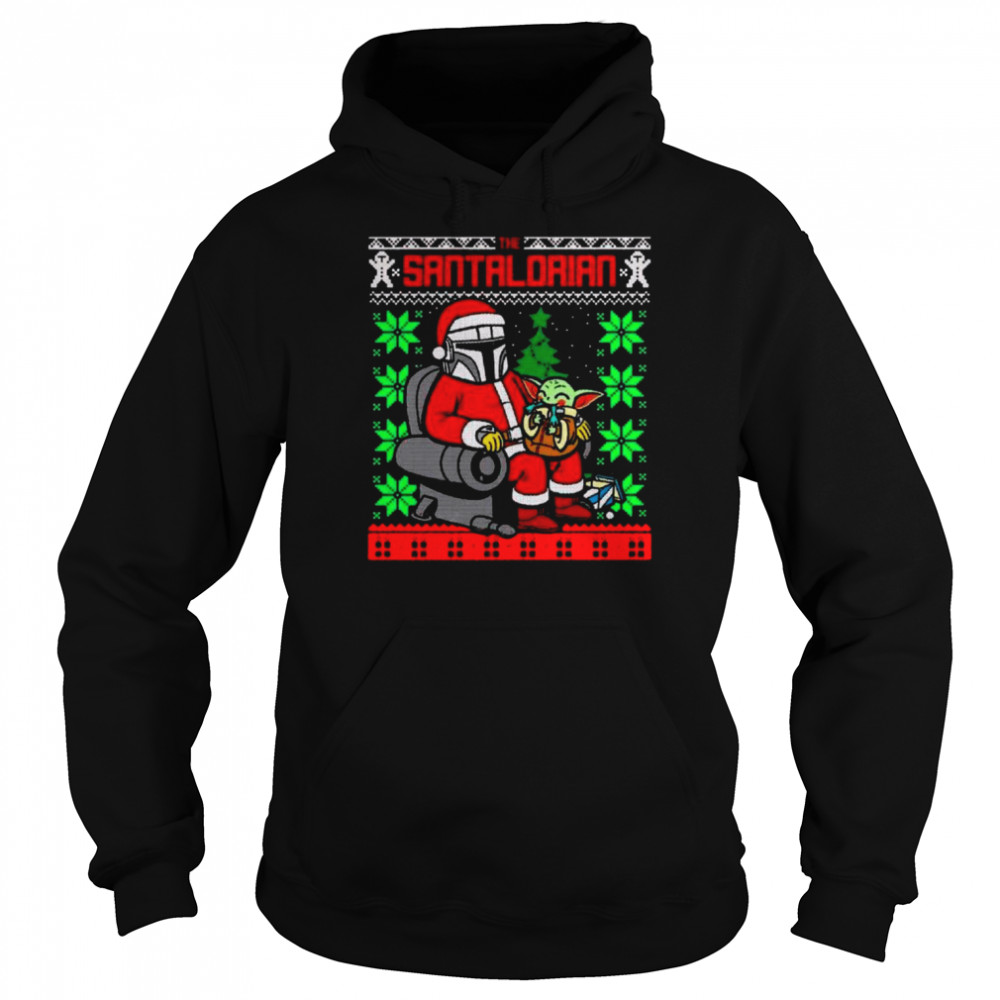 The Santalorian Holding Baby Yoda Christmas Mandalorian Star Wars Ugly 2022 shirt Unisex Hoodie