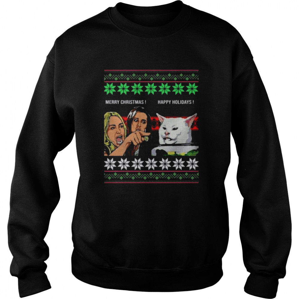 Woman Yelling At A Cat Meme Christmas Knit Pattern Ugly 2022 shirt Unisex Sweatshirt