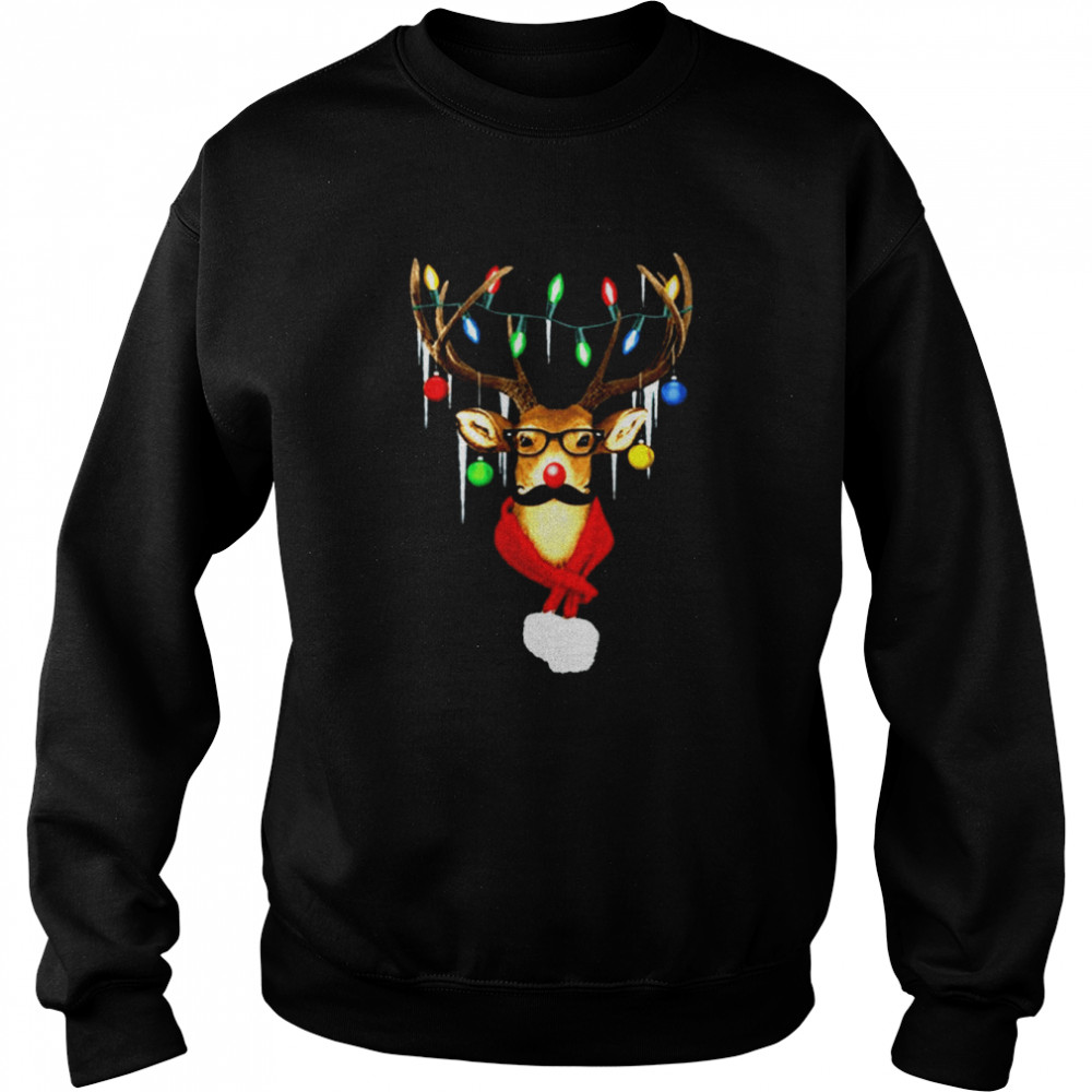 xtrafly apparel reindeer wearing moustache lights ugly christmas 2022 shirt unisex sweatshirt