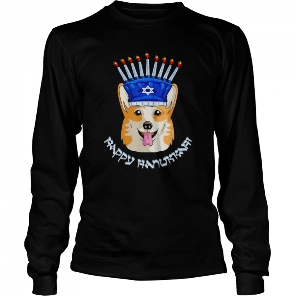 Corgi menorah hat hanukkah chanukah 2022 shirt Long Sleeved T-shirt