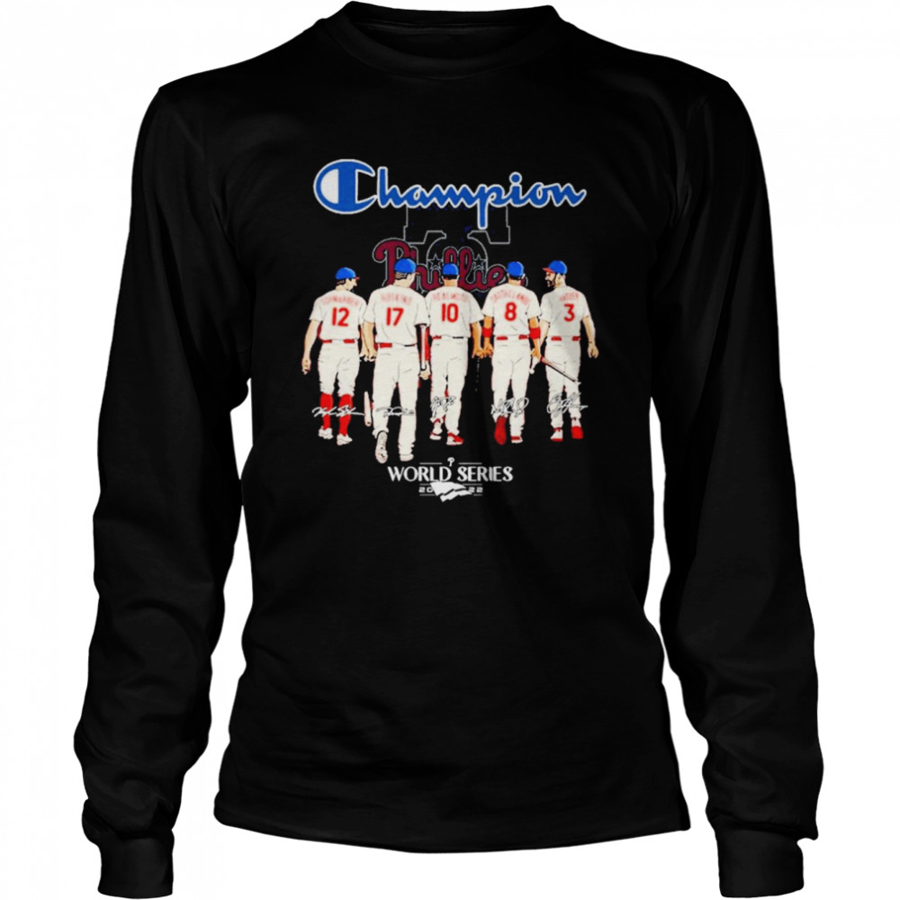champion kyle schwarber hoskins realmuto castellanos and bryce harper world series 2022 long sleeved t shirt