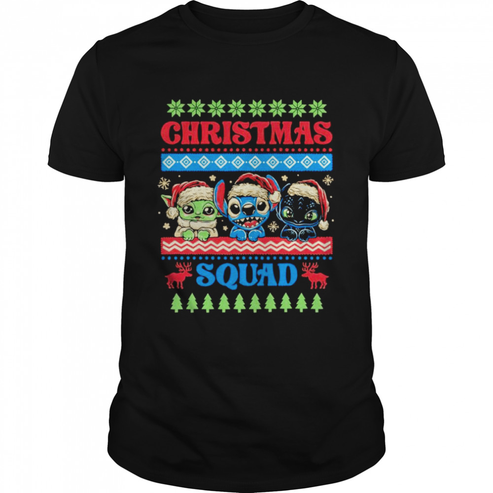 Christmas Squad Baby Yoda Stitch and Toothless shirt Classic Men's T-shirt