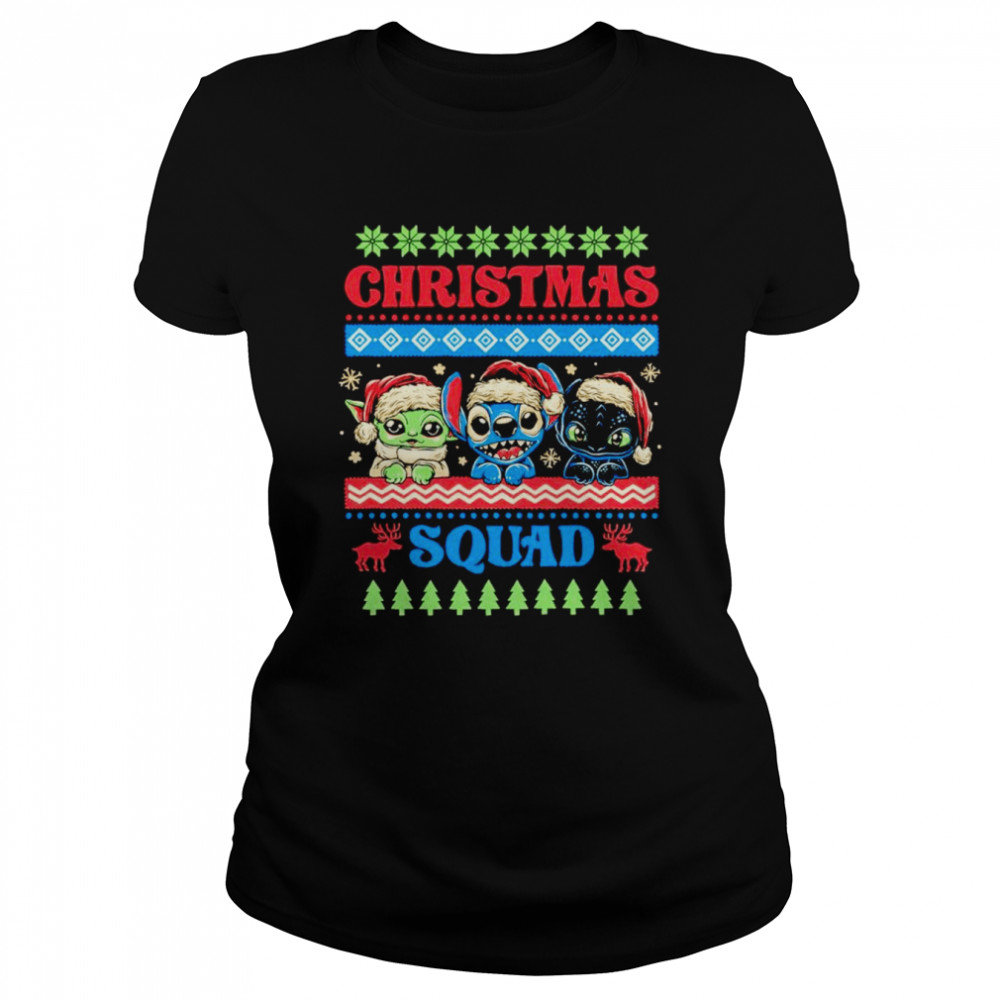 Christmas Squad Baby Yoda Stitch and Toothless shirt Classic Women's T-shirt