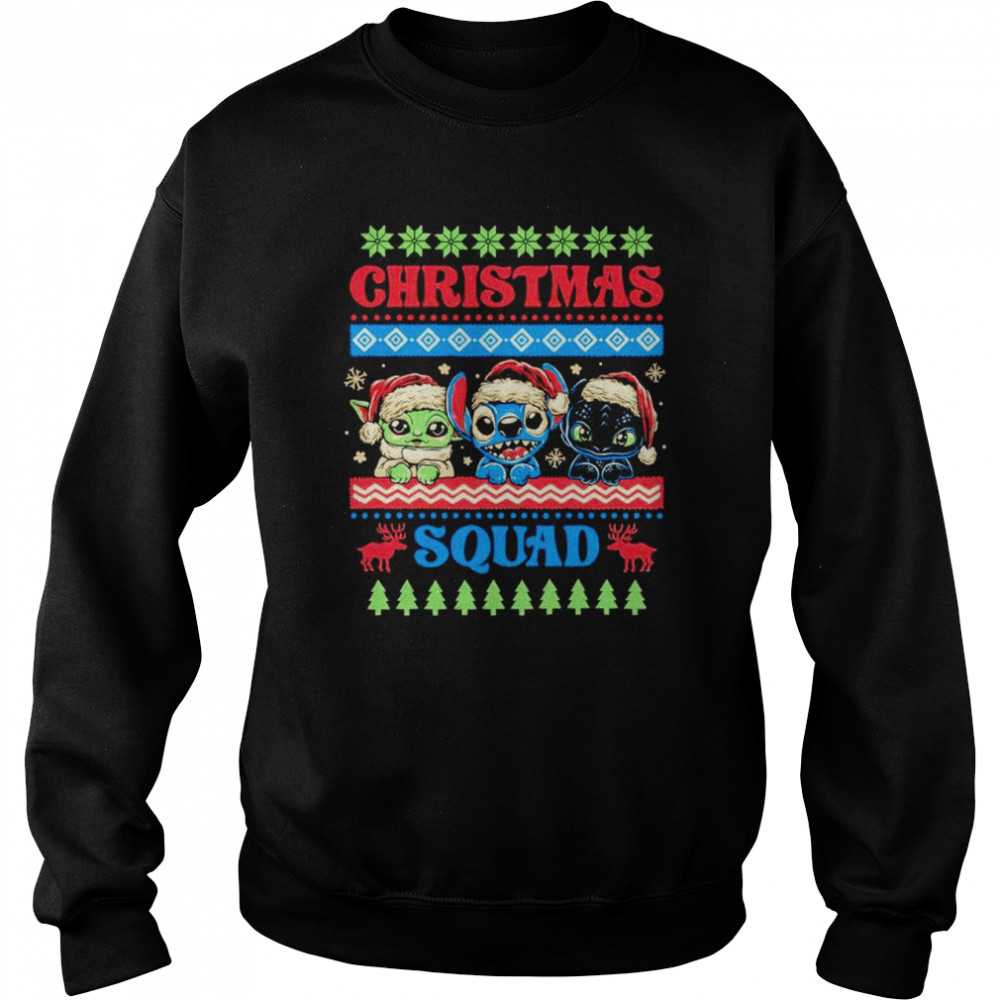 Christmas Squad Baby Yoda Stitch and Toothless shirt Unisex Sweatshirt