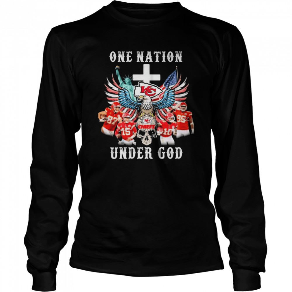 Eagle Holding Skull Kansas City Chiefs One Nation Under God Signatures  Long Sleeved T-shirt