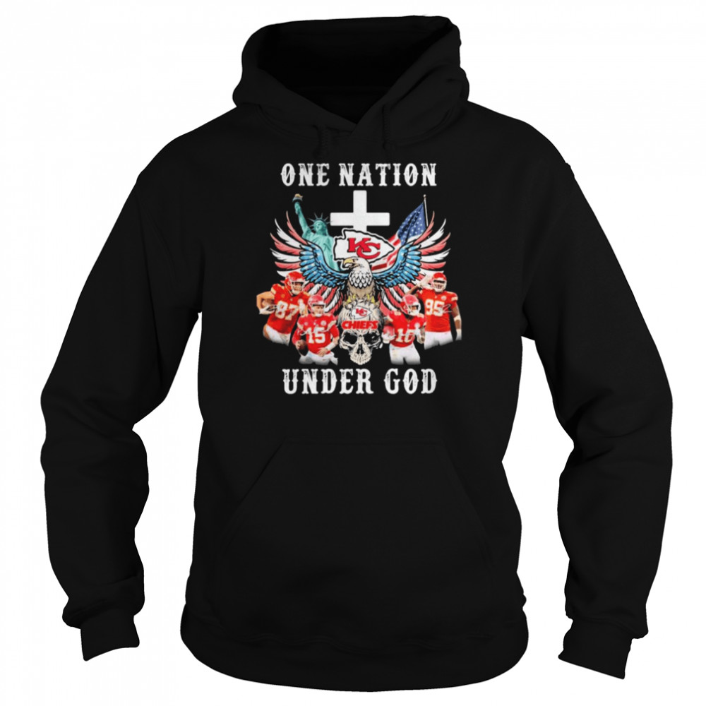 eagle holding skull kansas city chiefs one nation under god signatures unisex hoodie