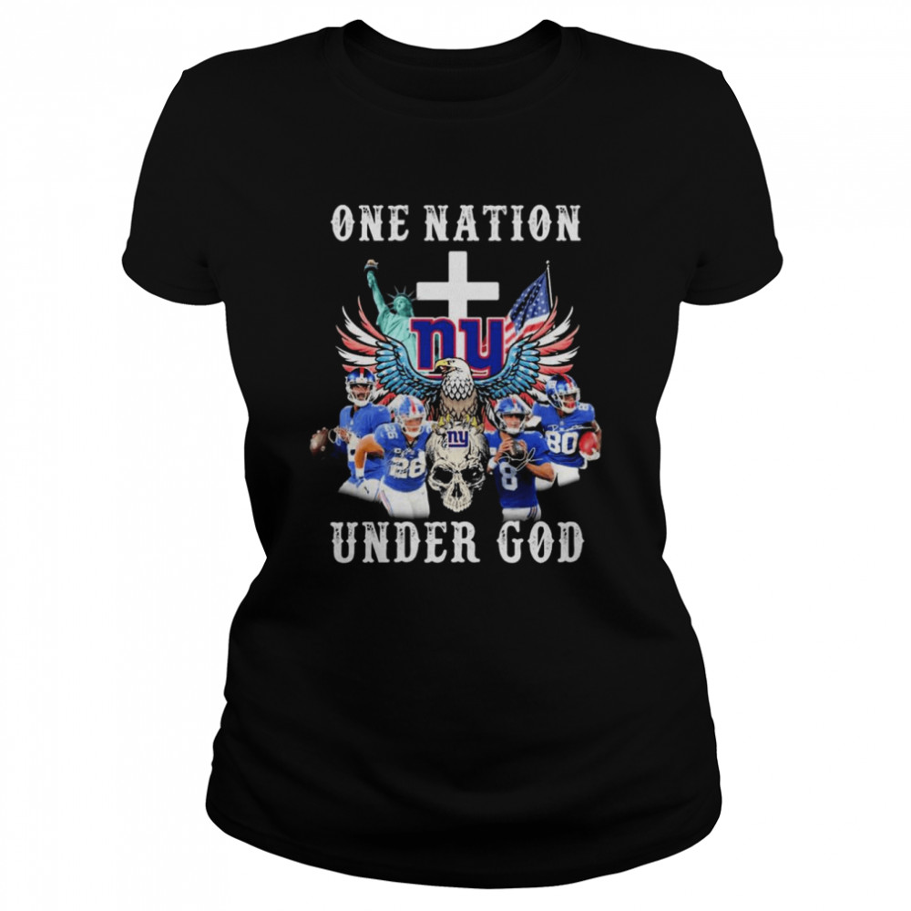 eagle holding skull new york giants one nation under god signatures classic womens t shirt