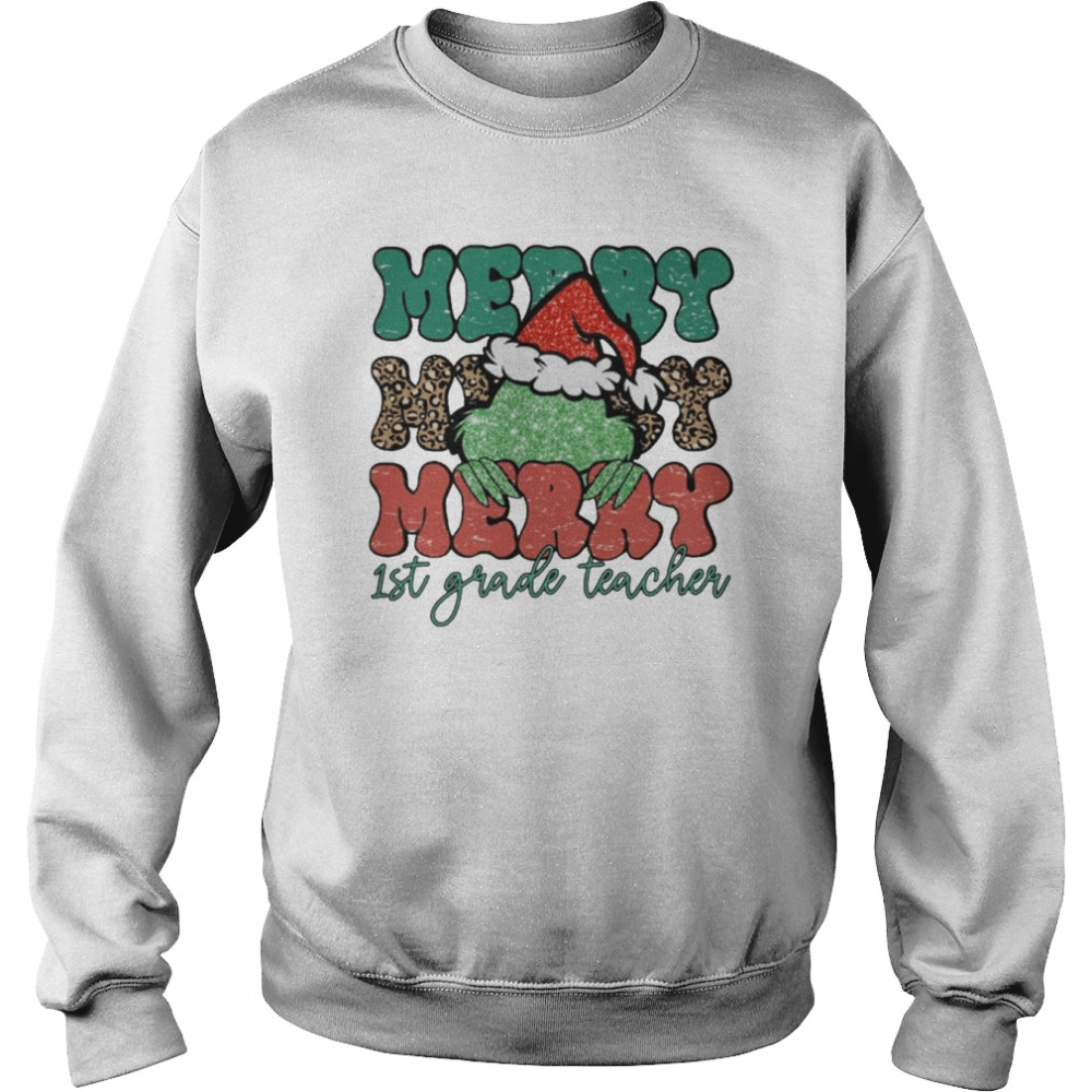 santa grinch merry 1st grade teacher christmas leopard 2022 shirt unisex sweatshirt