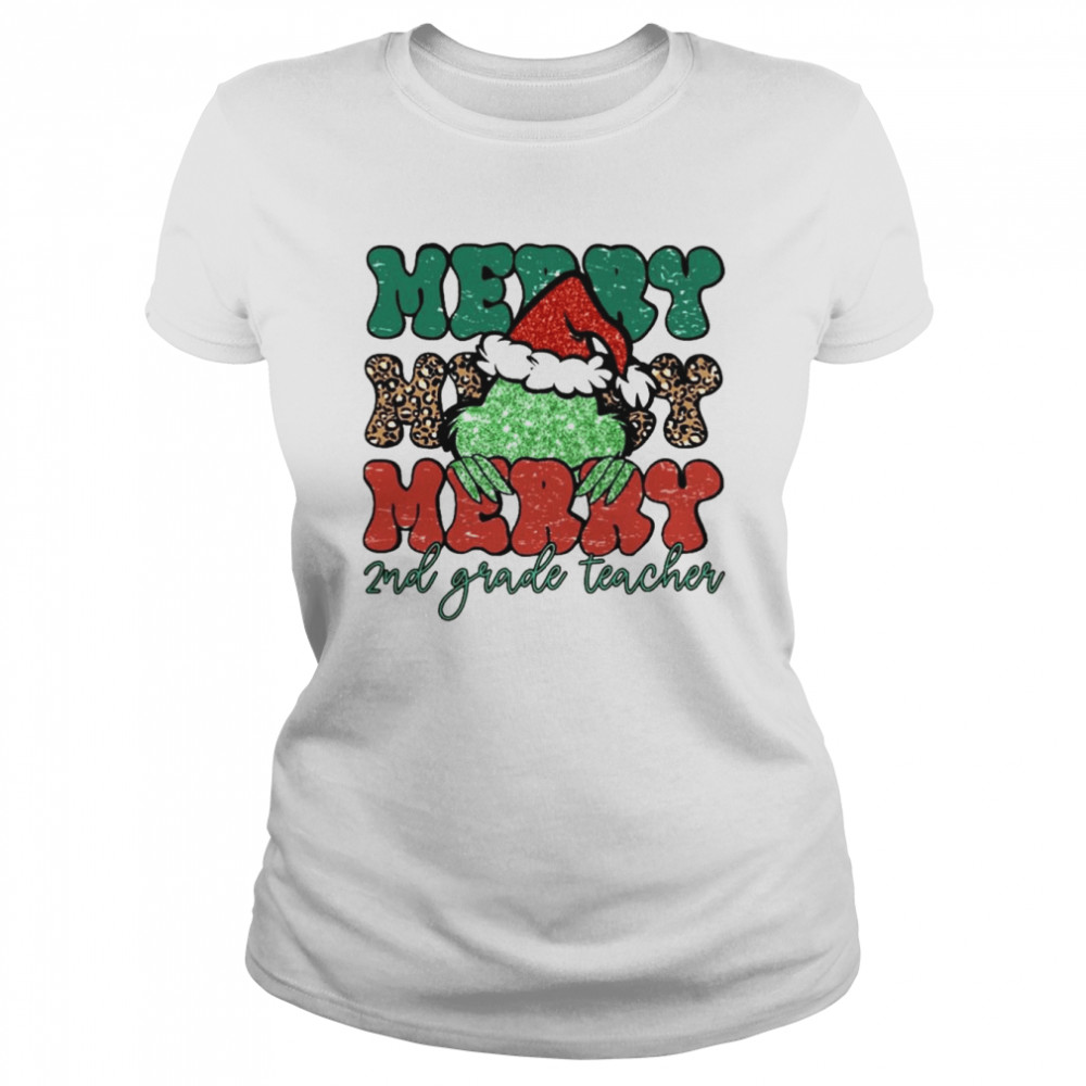 santa grinch merry 2nd grade teacher christmas leopard 2022 shirt classic womens t shirt