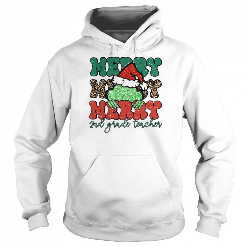 Santa Grinch Merry 2nd Grade Teacher Christmas Leopard 2022 shirt Unisex Hoodie