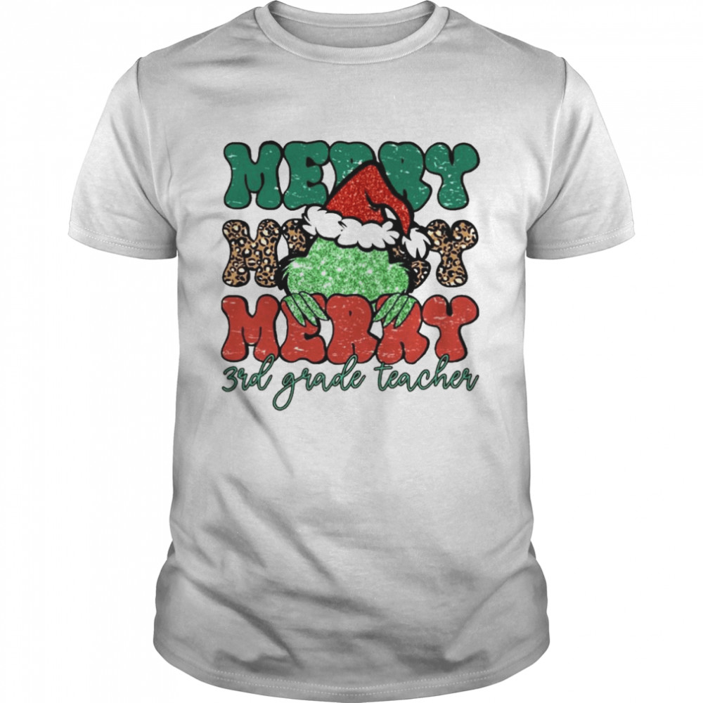 Santa Grinch Merry 3rd Grade Teacher Christmas Leopard 2022 shirt