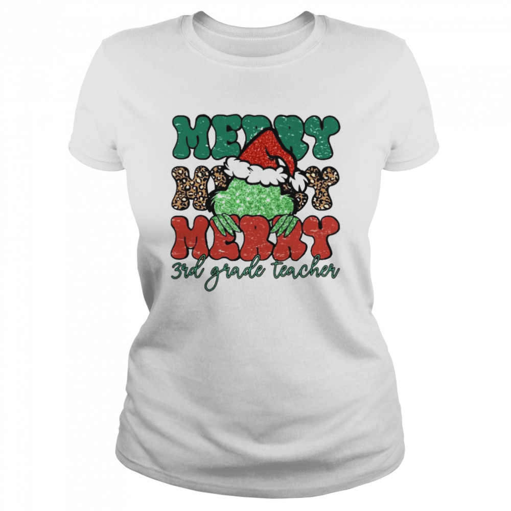santa grinch merry 3rd grade teacher christmas leopard 2022 shirt classic womens t shirt