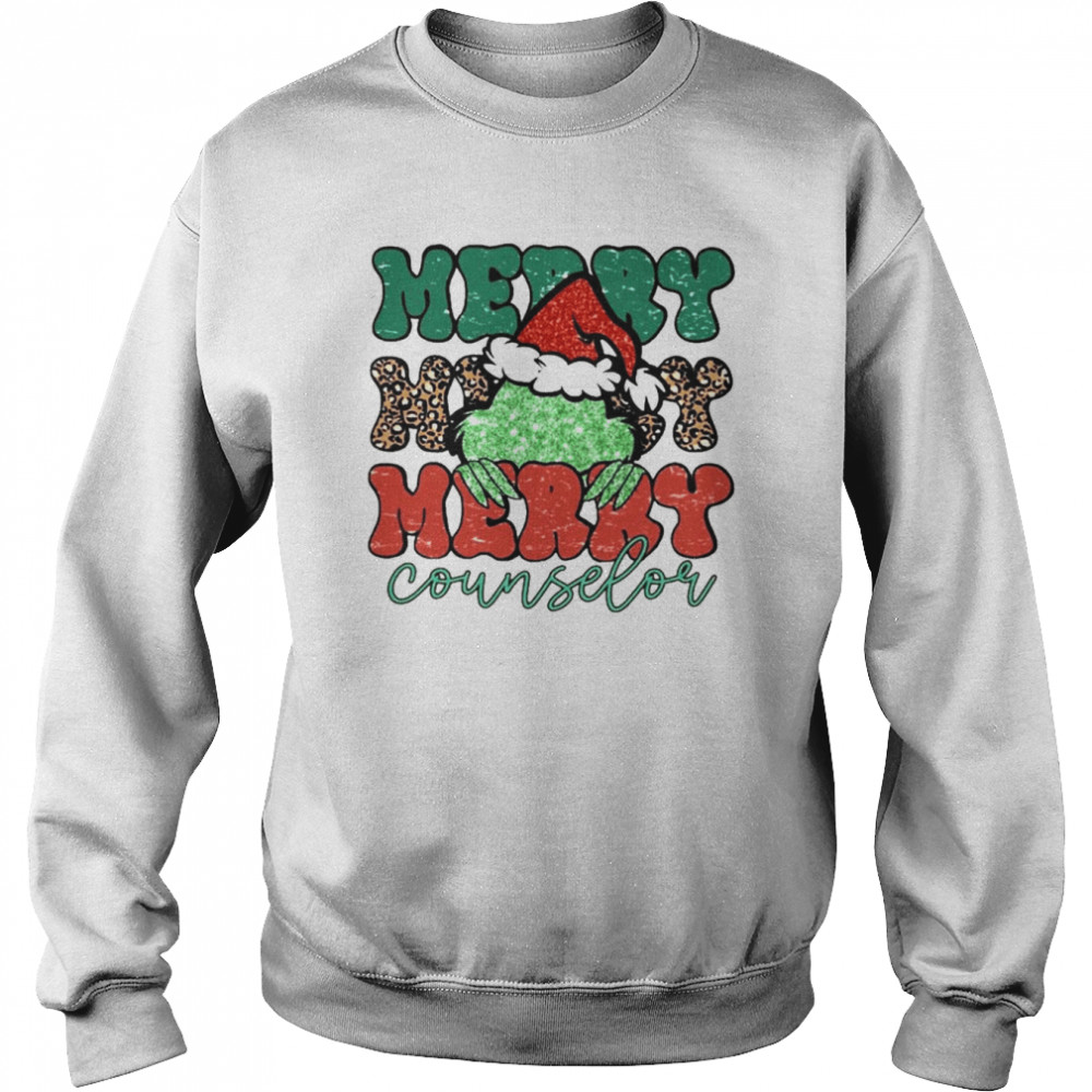 Santa Grinch Merry Counselor Christmas Leopard 2022 shirt Unisex Sweatshirt