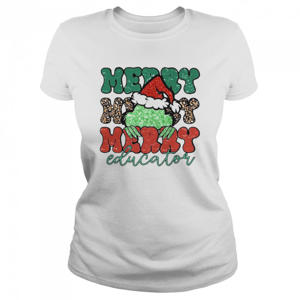 santa grinch merry educator christmas leopard 2022 shirt classic womens t shirt