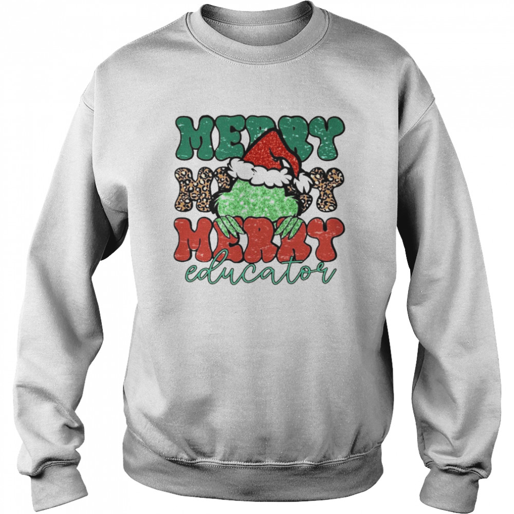 Santa Grinch Merry Educator Christmas Leopard 2022 shirt Unisex Sweatshirt