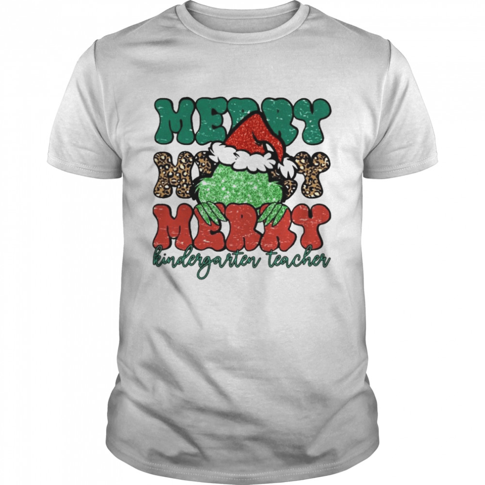 Santa Grinch Merry Kindergarten Teacher Christmas Leopard 2022 shirt Classic Men's T-shirt