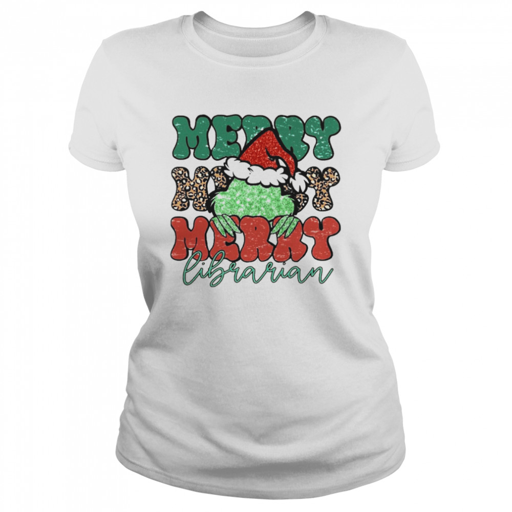 Santa Grinch Merry Librarian Christmas Leopard 2022 shirt Classic Women's T-shirt