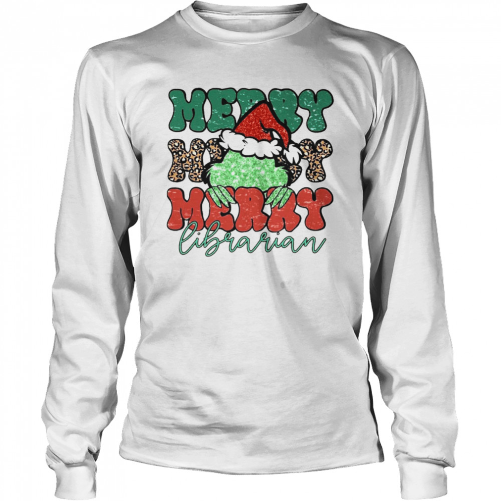 Santa Grinch Merry Librarian Christmas Leopard 2022 shirt Long Sleeved T-shirt