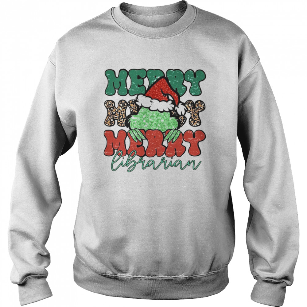 Santa Grinch Merry Librarian Christmas Leopard 2022 shirt Unisex Sweatshirt