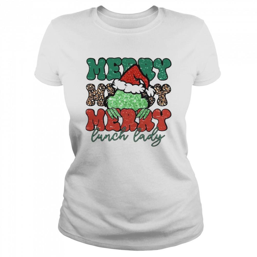 santa grinch merry lunch lady christmas leopard 2022 shirt classic womens t shirt