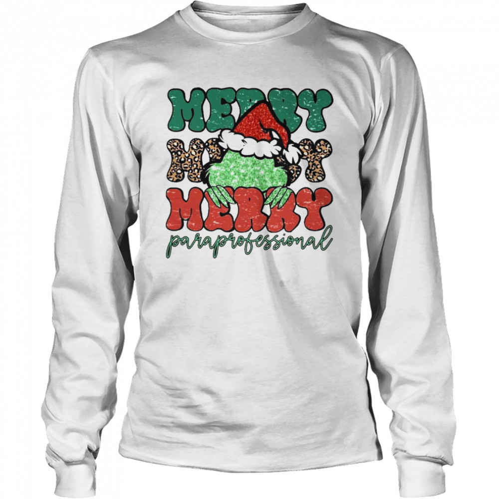 Santa Grinch Merry Paraprofessional Christmas Leopard 2022 shirt Long Sleeved T-shirt