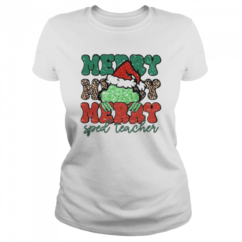 Santa Grinch Merry SPED Teacher Christmas Leopard 2022 shirt Classic Women's T-shirt