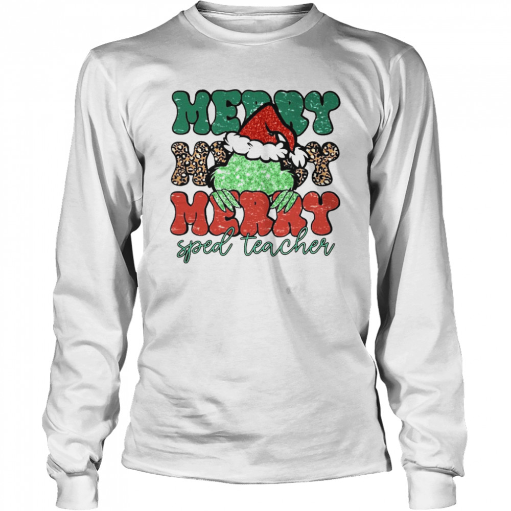 Santa Grinch Merry SPED Teacher Christmas Leopard 2022 shirt Long Sleeved T-shirt