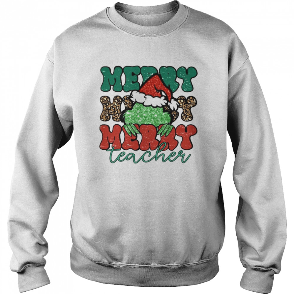 santa grinch merry teacher christmas leopard 2022 shirt unisex sweatshirt