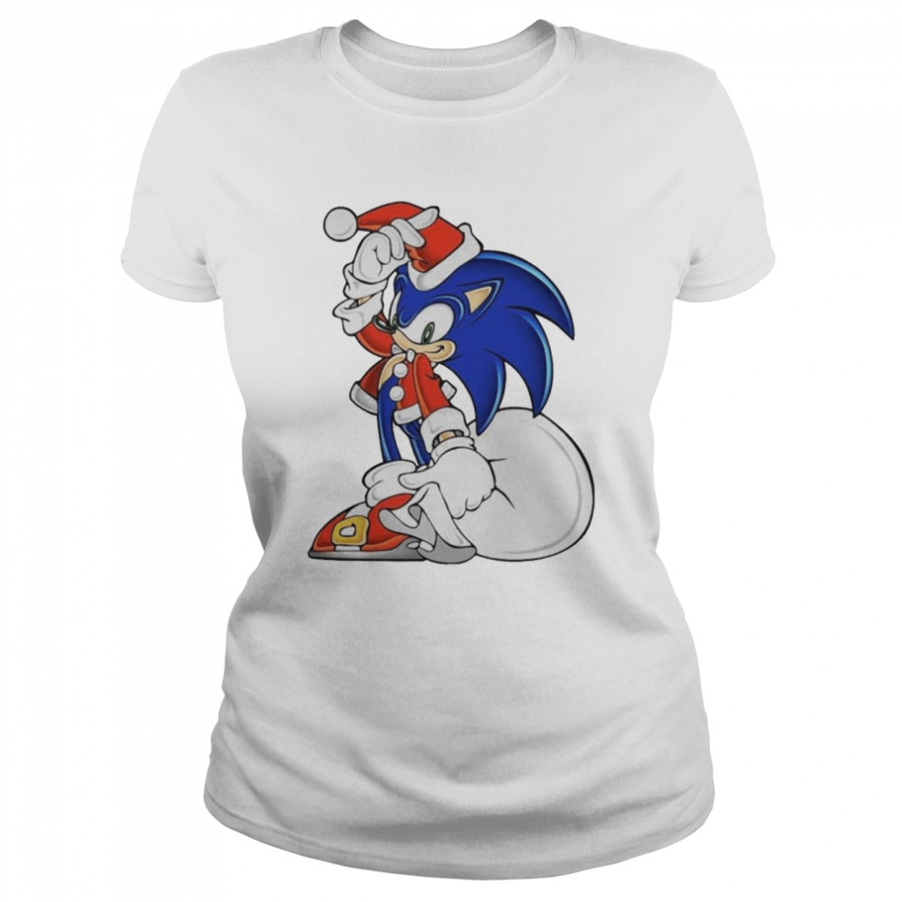 sonic the hedgehog in santa suit christmas 2022 shirt classic womens t shirt
