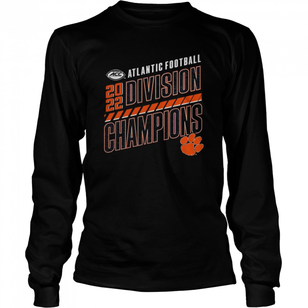 clemson tigers 2022 acc atlantic division football champions slanted knockout t long sleeved t shirt