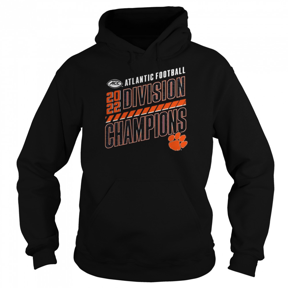 clemson tigers 2022 acc atlantic division football champions slanted knockout t unisex hoodie