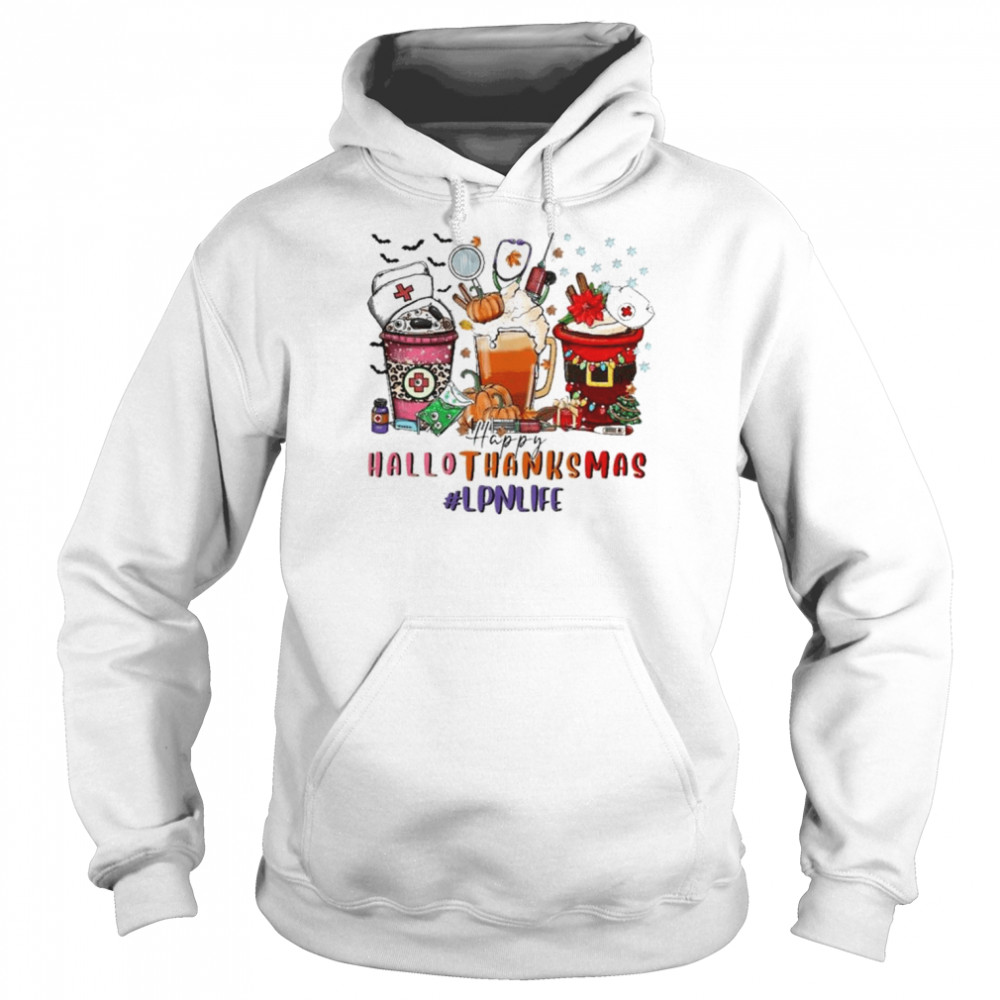 Cocktail Happy HalloThanksMas 2022 #LPN Life shirt Unisex Hoodie
