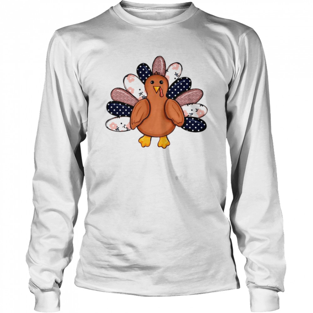Patchwork Turkey Happy Thanksgiving shirt Long Sleeved T-shirt