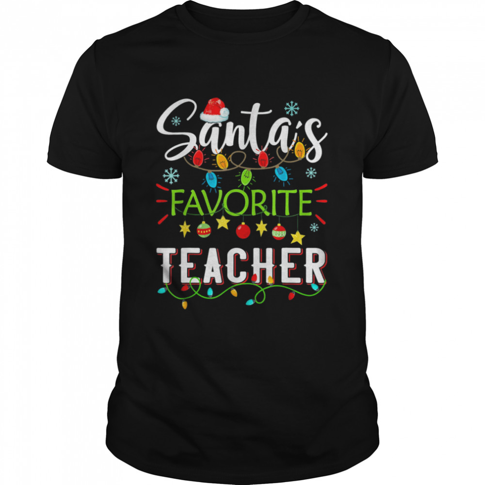 Santa’s Favorite Teacher Christmas Santa Hat Light T-Shirt