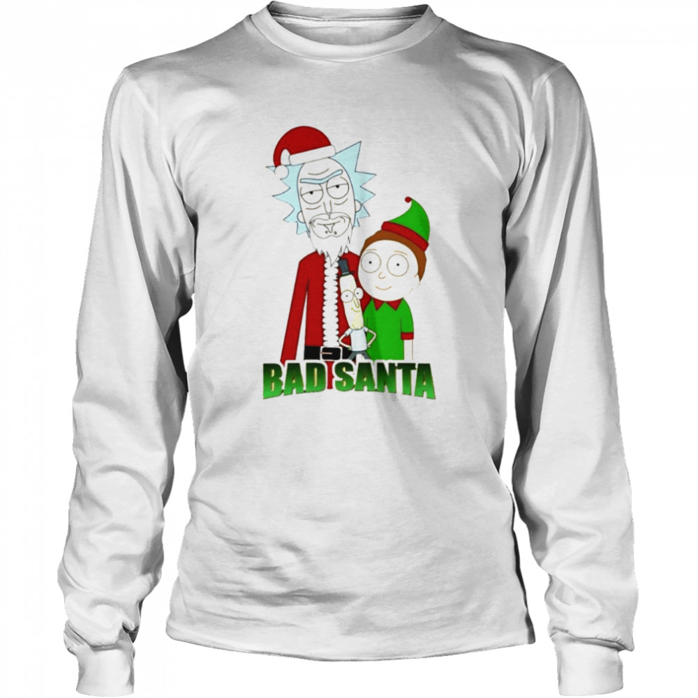 Bad Santa Rick And Morty Cartoon Christmas shirt Long Sleeved T-shirt