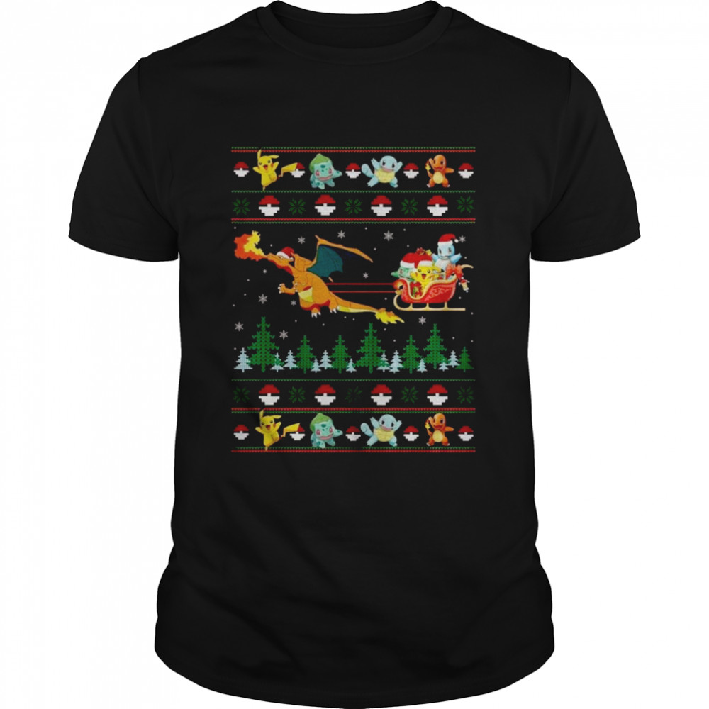 Christmas Pattern Pokemon Characters Santa Wagon shirt