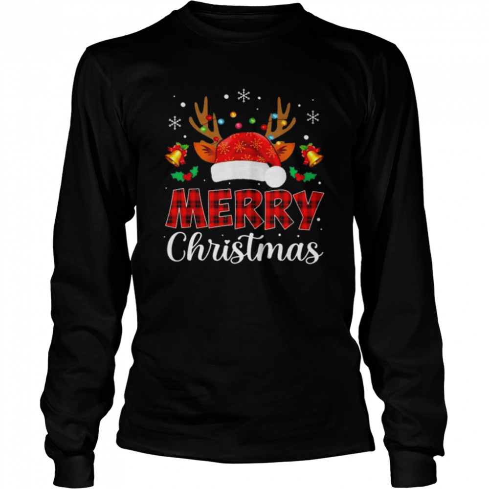Santa reindeer 2022 merry Christmas light sweater Long Sleeved T-shirt