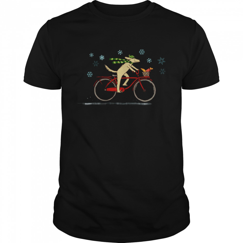Dog Riding Bicycle With Squirrel Winter Holiday Christmas shirt