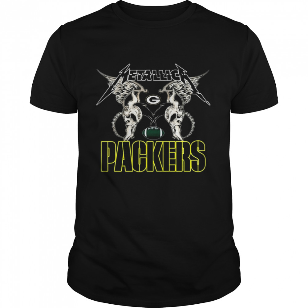 NFL Green Bay Packers Logo Black Metallica Wings Classic Men's T-shirt