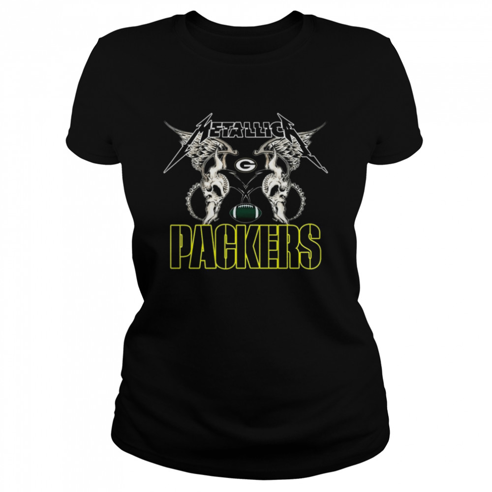 NFL Green Bay Packers Logo Black Metallica Wings Classic Women's T-shirt