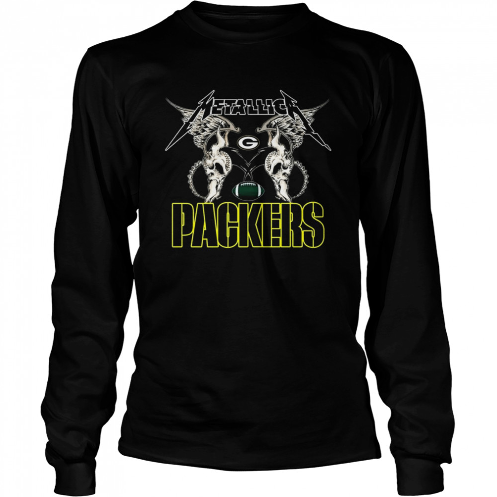 NFL Green Bay Packers Logo Black Metallica Wings Long Sleeved T-shirt